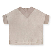 Ribbed V Neck Linen Top - Sand