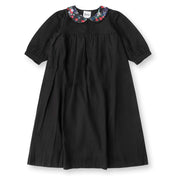 Ditsy Collar Linen Dress - Black