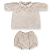 Girls Ditsy Collar Linen Set-Sand