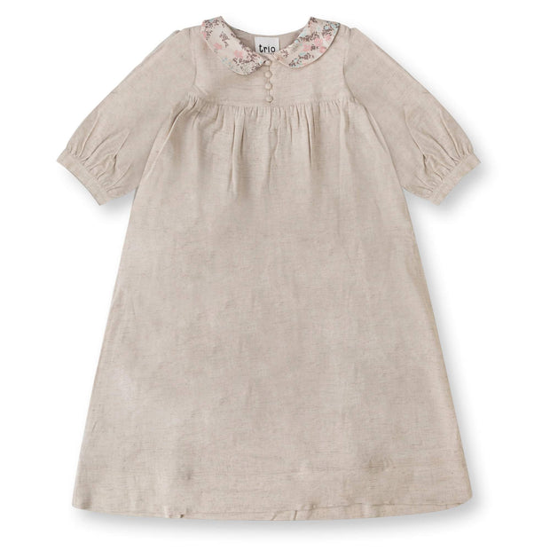 Ditsy Collar Linen Dress - Sand