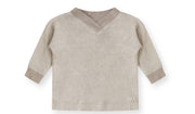 Boys Ribbed V Neck Linen Top - Sand