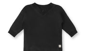 Boys Ribbed V Neck Linen Top - Black